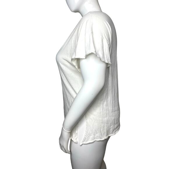 FREE PEOPLE OFF WHITE TONE TOP V NECK SHORT SLEEVE WOMEN'S SIZE L - Picture 4 of 6